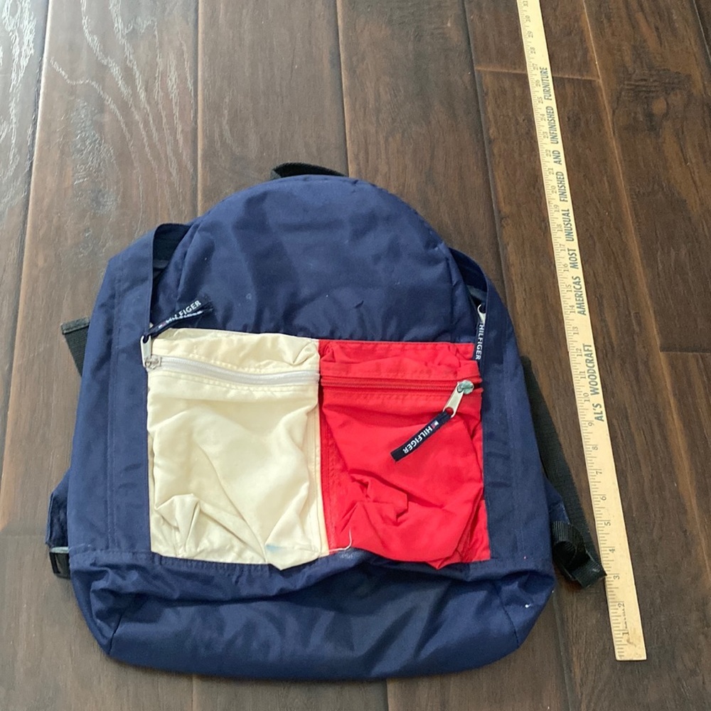 Tommy Hilfiger blue white and red backpack w/ 2 external pockets -back to school